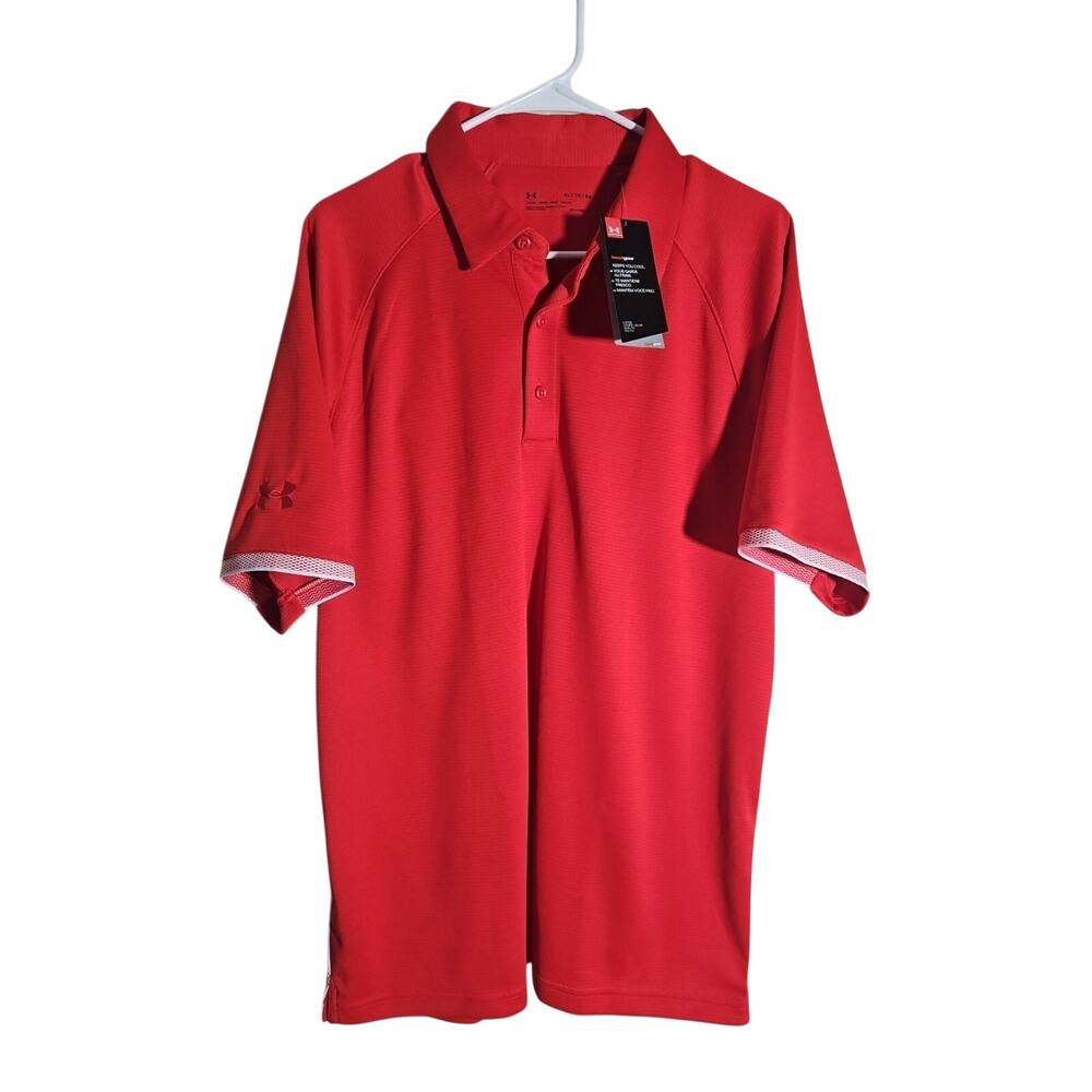 Under Armour Polo Shirt Men XL Red Golf Heatgear Loose Short Sleeve NWT